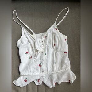 Cherry Embroidered White Sleeveless Dress